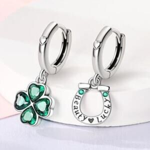 925 Sterling Silver Lucky Clover Drop Dangle Earrings Fashion Hoop Jewelry